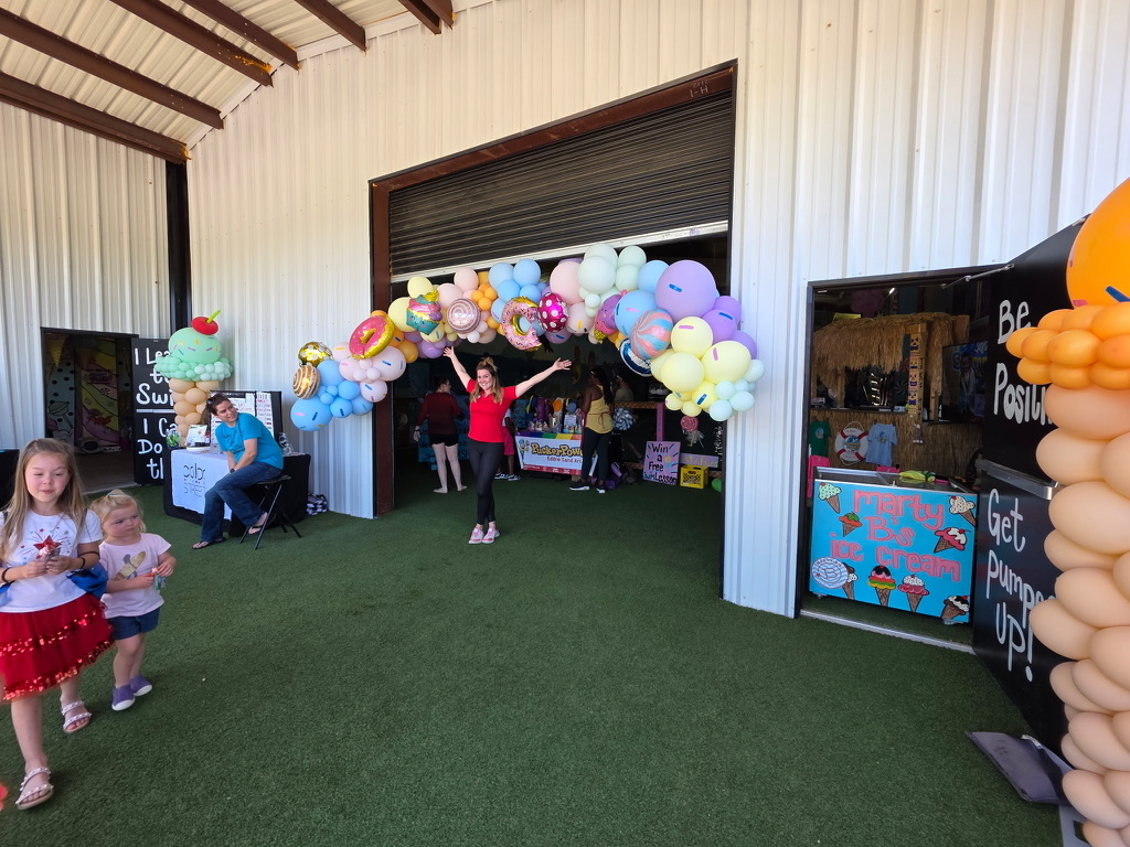Families arriving for a Swimming Fishies event